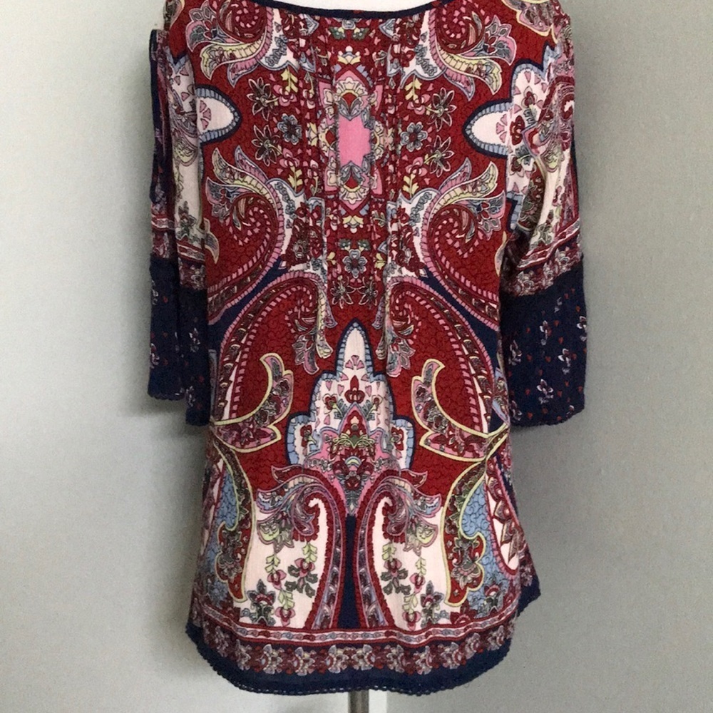 Bila cold shoulder red and navy Boho top - Picture 2 of 8